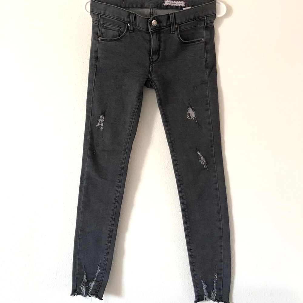 Black gray jeans denim jean pants bottoms spandex